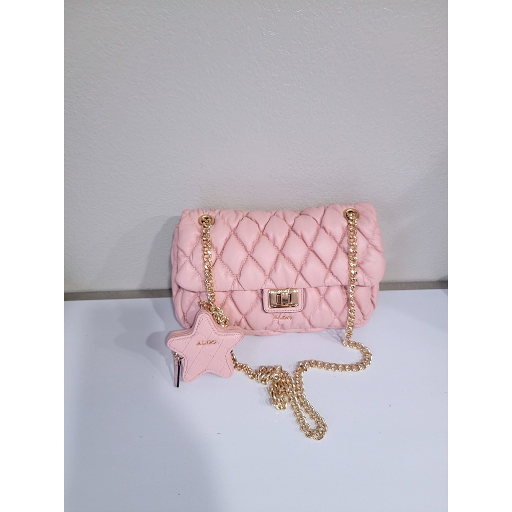 Aldo Womens Quilted Crossbody Bag Pink OS Gold Chain Star Charm Shoulder Purse - Picture 8 of 8
